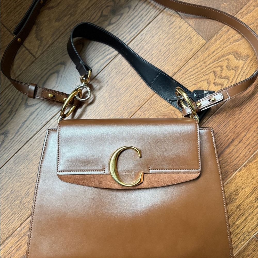 SOLD - Chloe Vintage Sepia Brown Shiny Calfskin Large C Bag